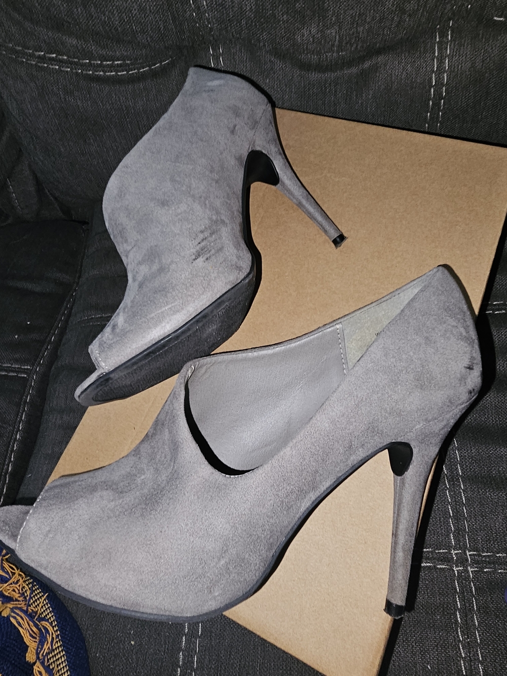 Mix No. 6 Gray Suede Peep-Toe Stiletto Heels